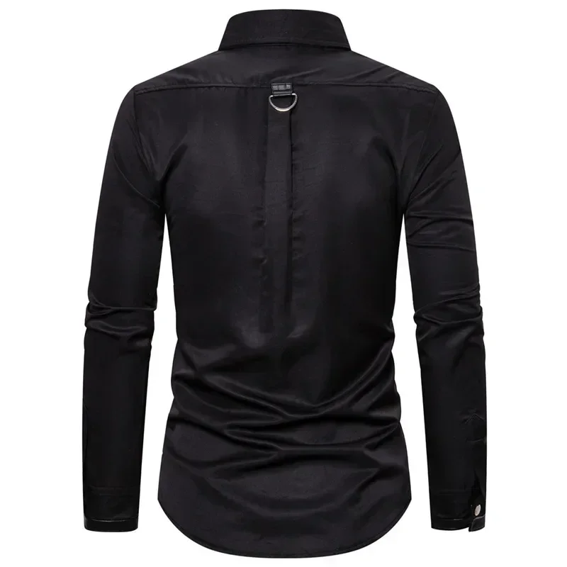 High Quality New Men Goth Style Rivet Solid Color Cargo Shirt Slim Fit Party Stage for Men Clothing