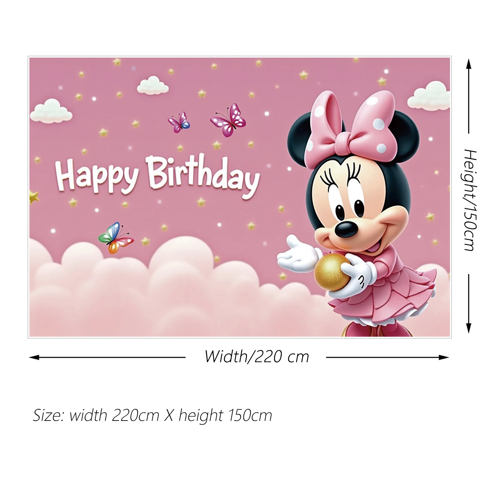 미키 마우스 미니 핑크 생일 축하 장식 1 년 배너 베이비 샤워 사진 배경 Photozone