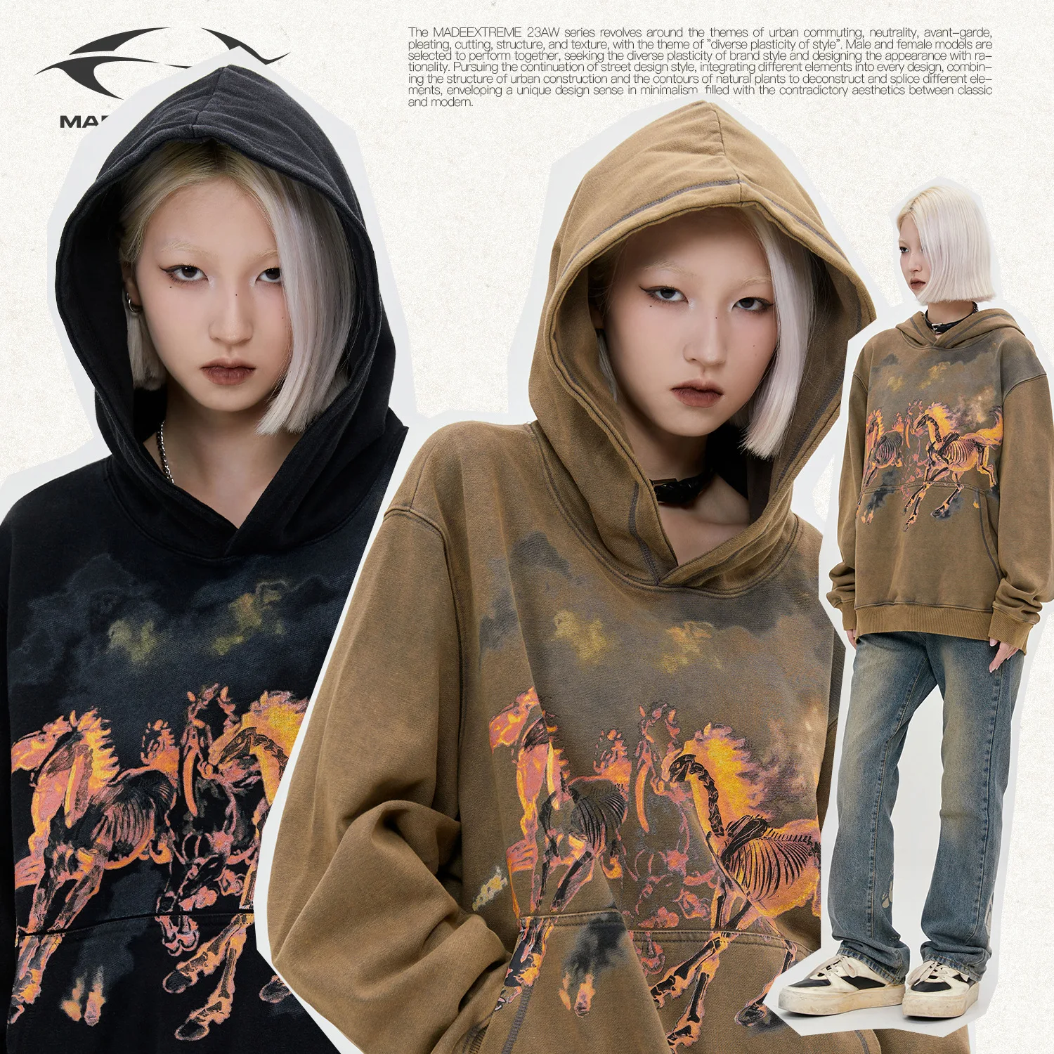 

BLACK AIR Flame Horse Printed Hoodies #3007-2