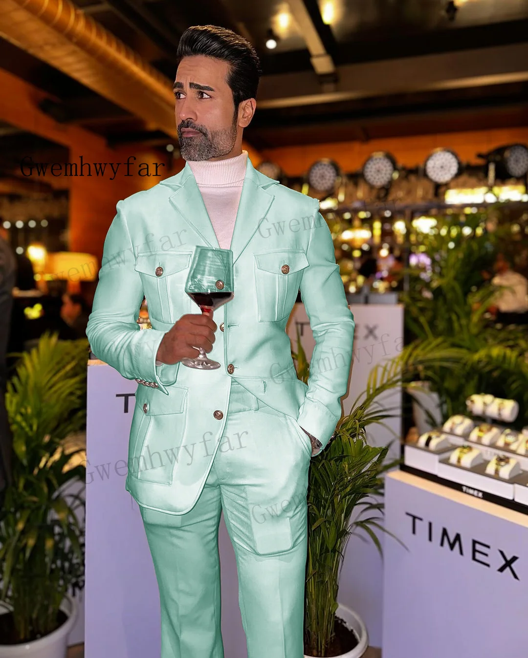 Gwenhwyfar Mint Green Affrica Slim Fit Men Suits 2 Pcs Tuxedos Terno Masculino Blazer Sets Groom Wedding Prom Costume Homme