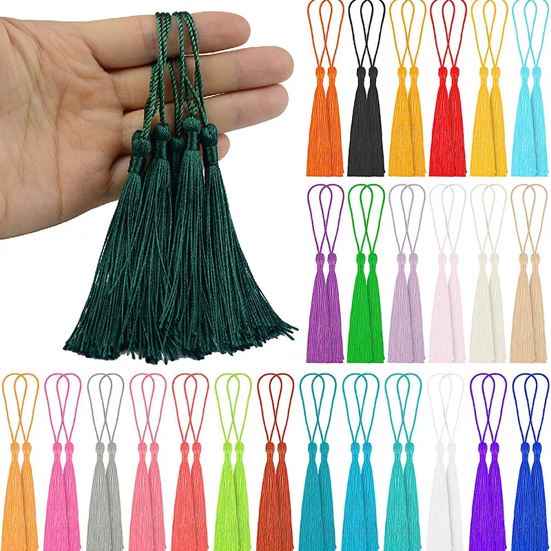 100Pcs Tassels 13cm Silky Floss Bookmark Tassels with Cord Loop Chinese Knot Tassel Fringe Jewelry Making DIY Craft Accessories