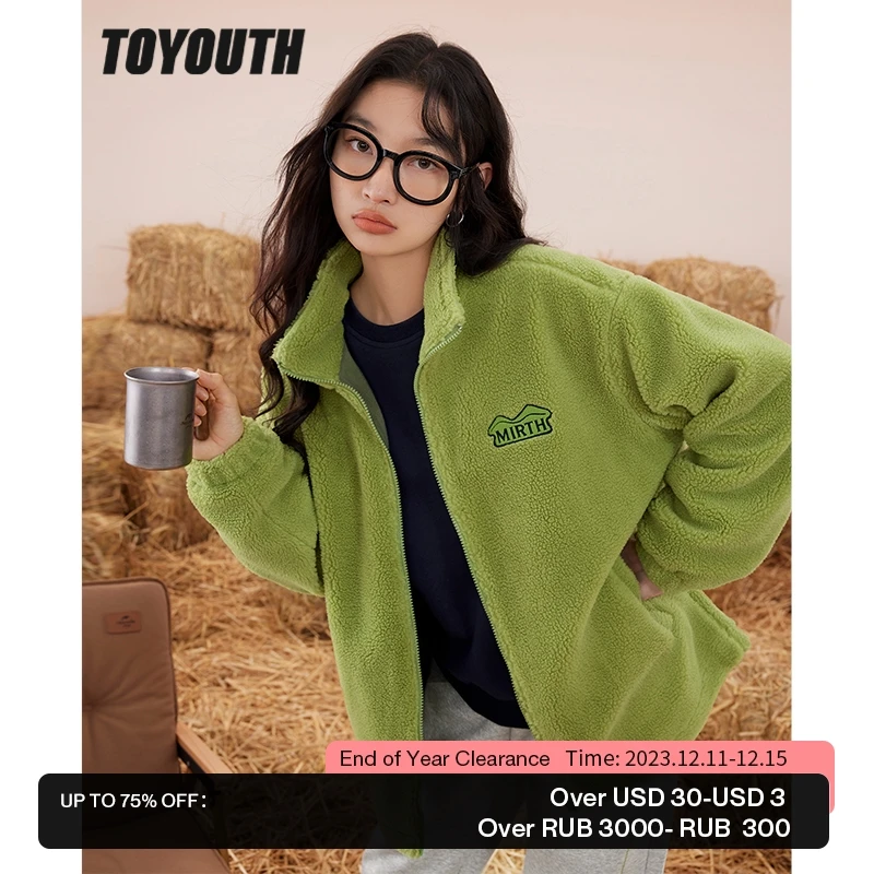 

Toyouth Women Fleece Thick Coat 2022 Winter Long Sleeve Stand Collar Loose Jacket All-match Streetwear Warm Casual Outwear Tops