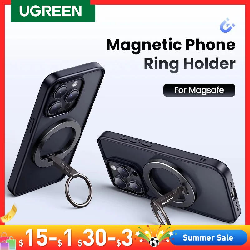 

Магнитное кольцо-держатель UGREEN для телефона Magsafe iPhone 15 14 13 Pro Xiaomi Samsung Huawei, алюминиевая подставка для мобильного телефона с вращением на 360 °