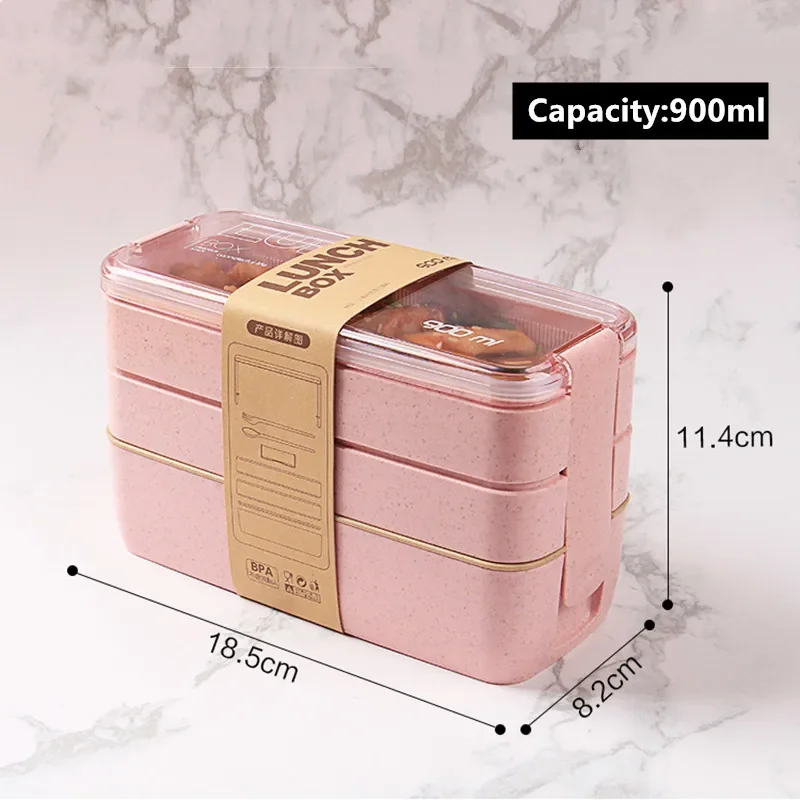 Description Picture 6 of item900ml Healthy Material Lunch Box 3 Layer Wheat Straw Bento Boxes Microwave Dinnerware Food Storage Container Lunchbox