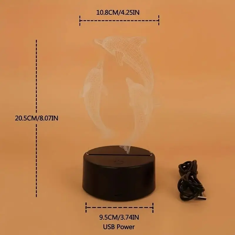 1pc 공룡 3D 야간 조명, 터치 기능이 있는 3D 착시 램프, 침실용 7색 변경 주변 조명