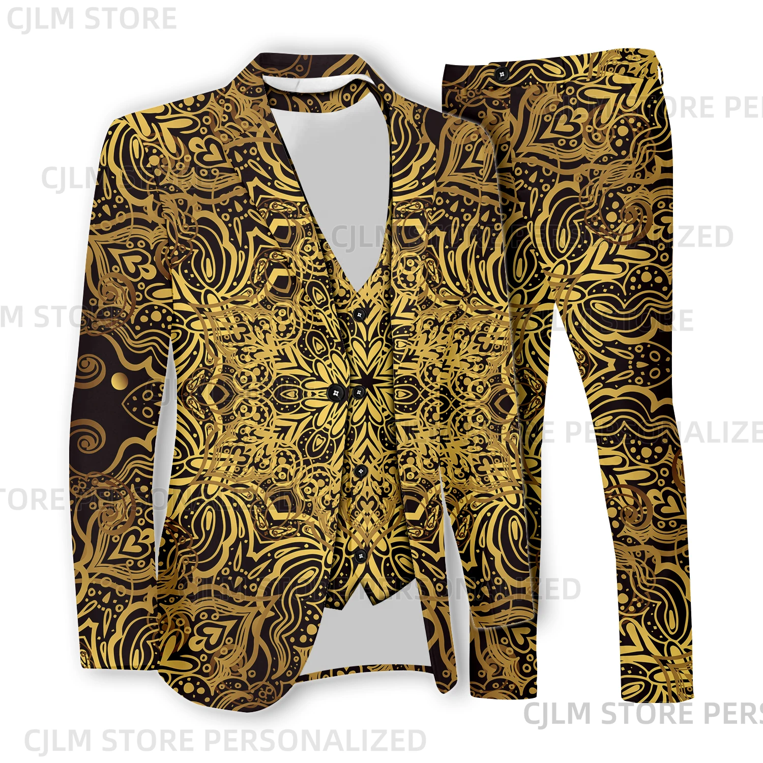3 Piece Suits Set 3D Print Fashion Suit Pant & Blazer & Suit Vest For Men Formal Wear Customize Vintage Sets