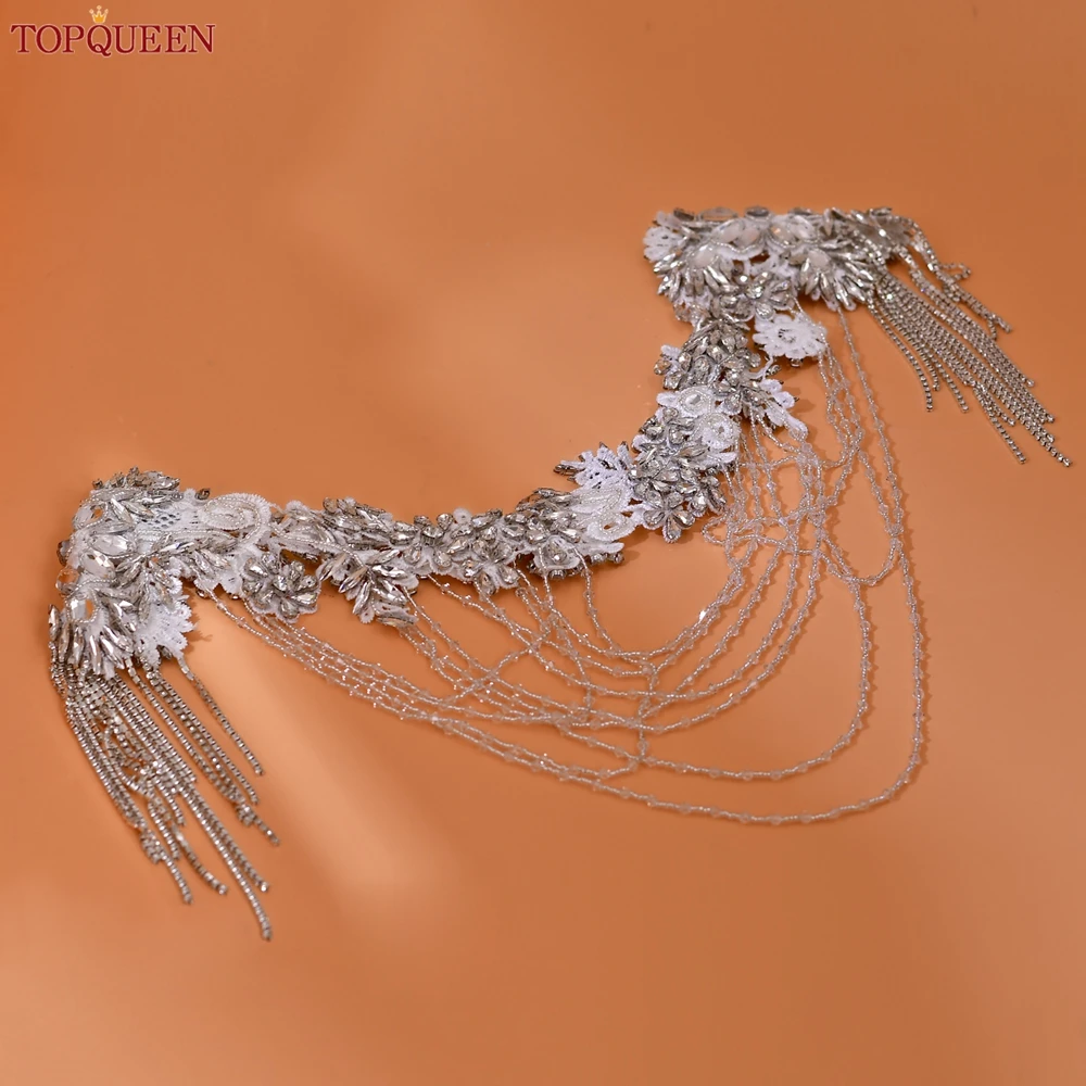 TOPQUEEN Bridal Shawl Tassel Chain Shoulder Chain Shoulder Straps Wedding Body Chain Jewelry Shoulder Decoration Shrug SG23A