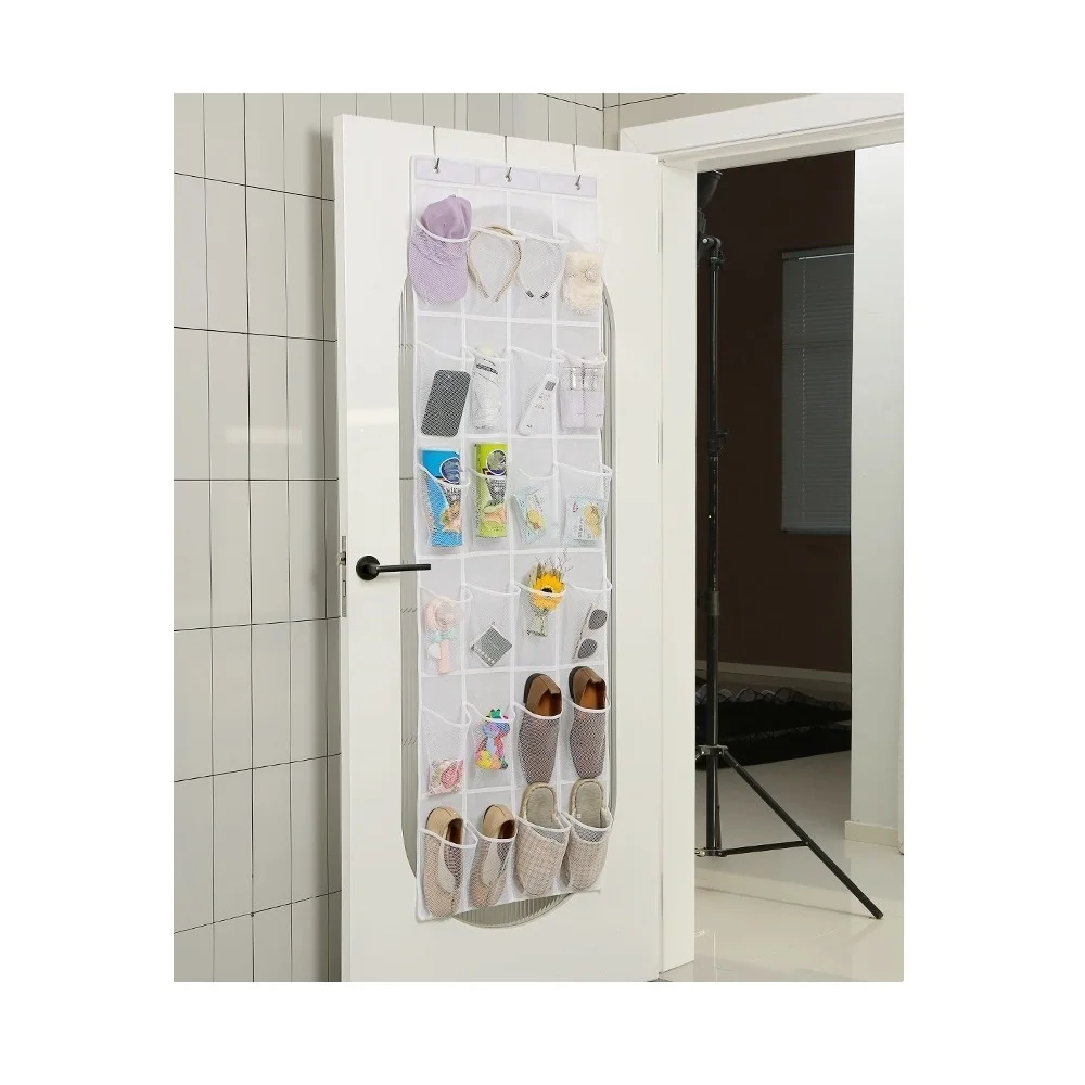 24/28 grid wall mounted miscellaneous shoe organizer fabric closet bag storage rack mesh bag hanging on door fabric box 6