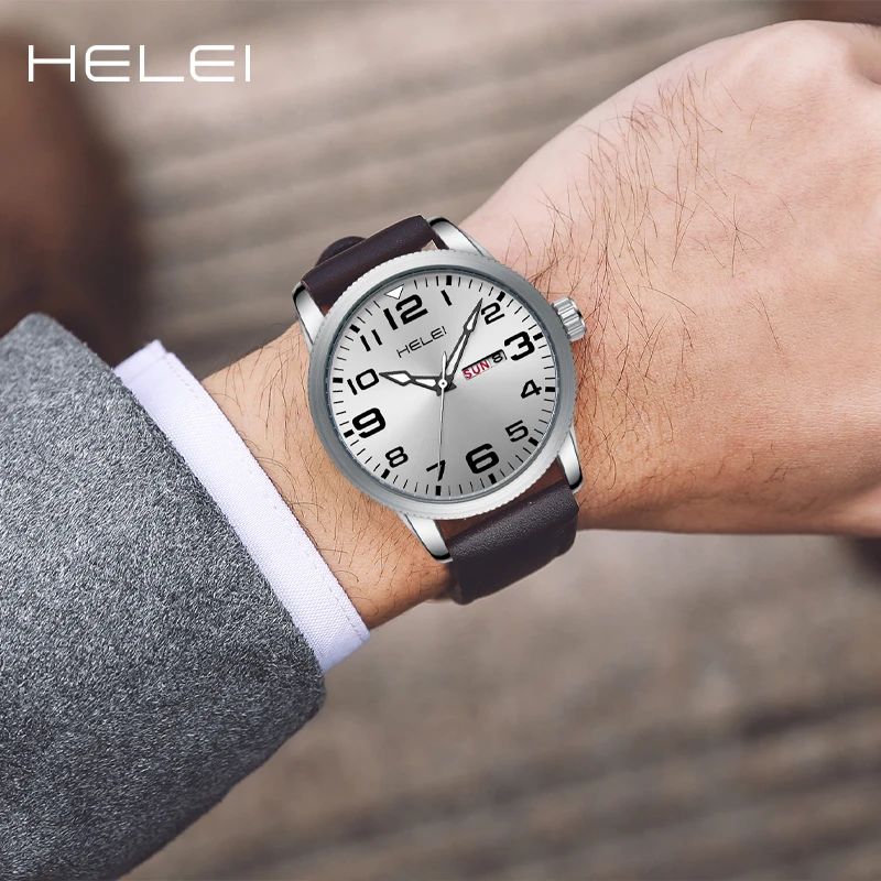 HELEI men's quartz watch waterproof wristwatch high-end men's watches fashion calendar week display gift for men