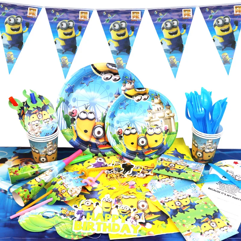 Yellow Man Cartoon Birthday Party Decorations Aluminum Foil Balloons Disposable Tableware For Kids Event Supplies Child Gifts - Image 3