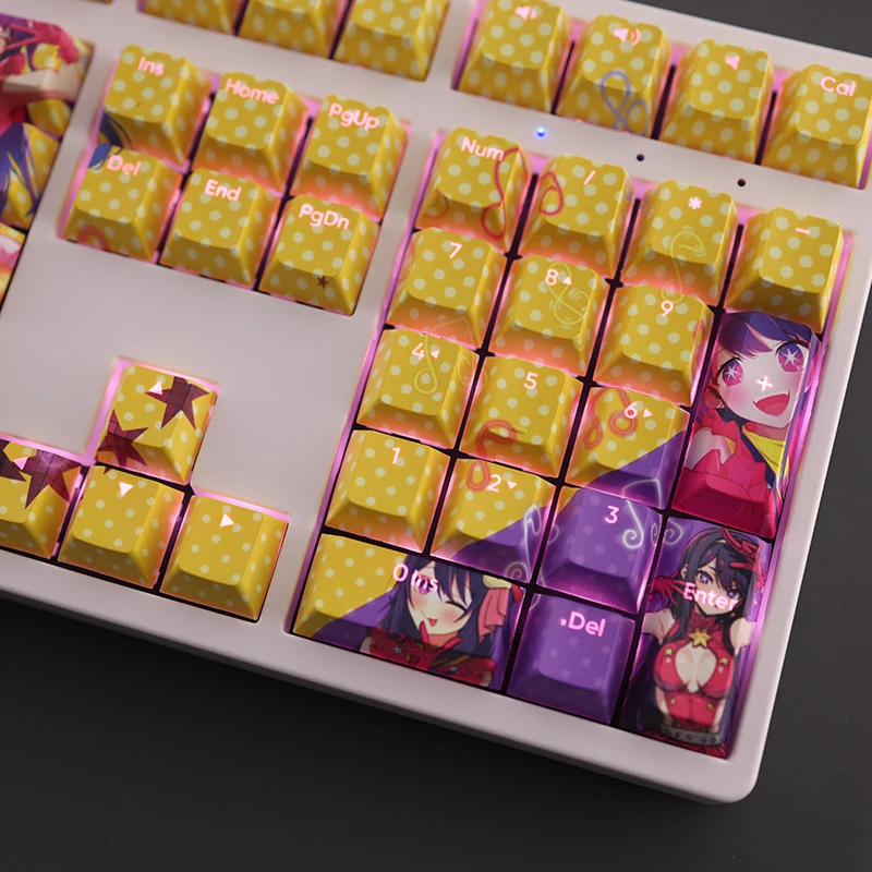 Oshi no ko Hoshino ai Keycap Pbt Dye Subbed Backlit Keycaps Desenhos Animados Anime Gaming Key Caps Perfil Cereja Conjunto de 108 Teclas - Imagem 2