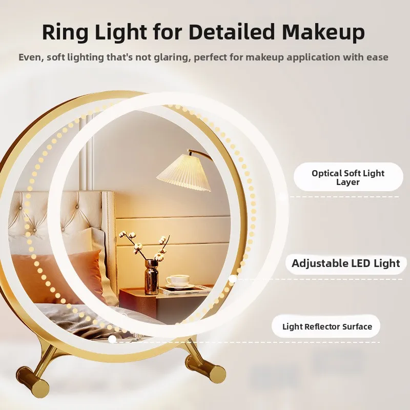 Large round LED eup Mirror Desktop Sli Student Dormi Bedroom Vani Lighted Batoom Mirror round Sle Plastic