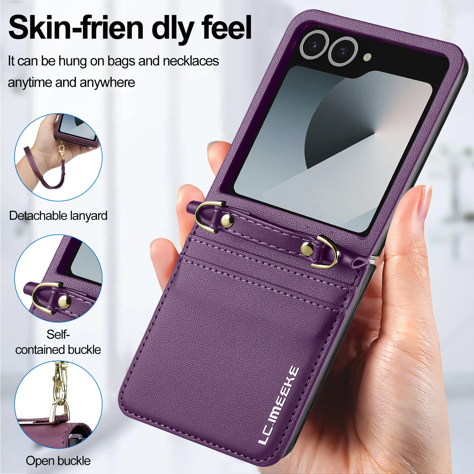 Luxuriöse Leder-Handyhülle für Samsung Galaxy Z Flip 7, FE 6, 5, 4, 3, weiche, schlanke Riemenhalterung, modische Damen-Abdeckung – Detail 30