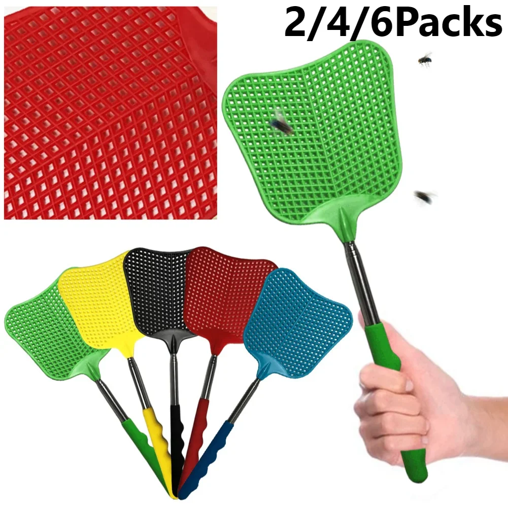 2/6Pack Telescopic Fly Swatters Long Handle Mosquito Fly Swat Swatter Trap Manual Repellent Swatters Bugs Killer Extend 65cm