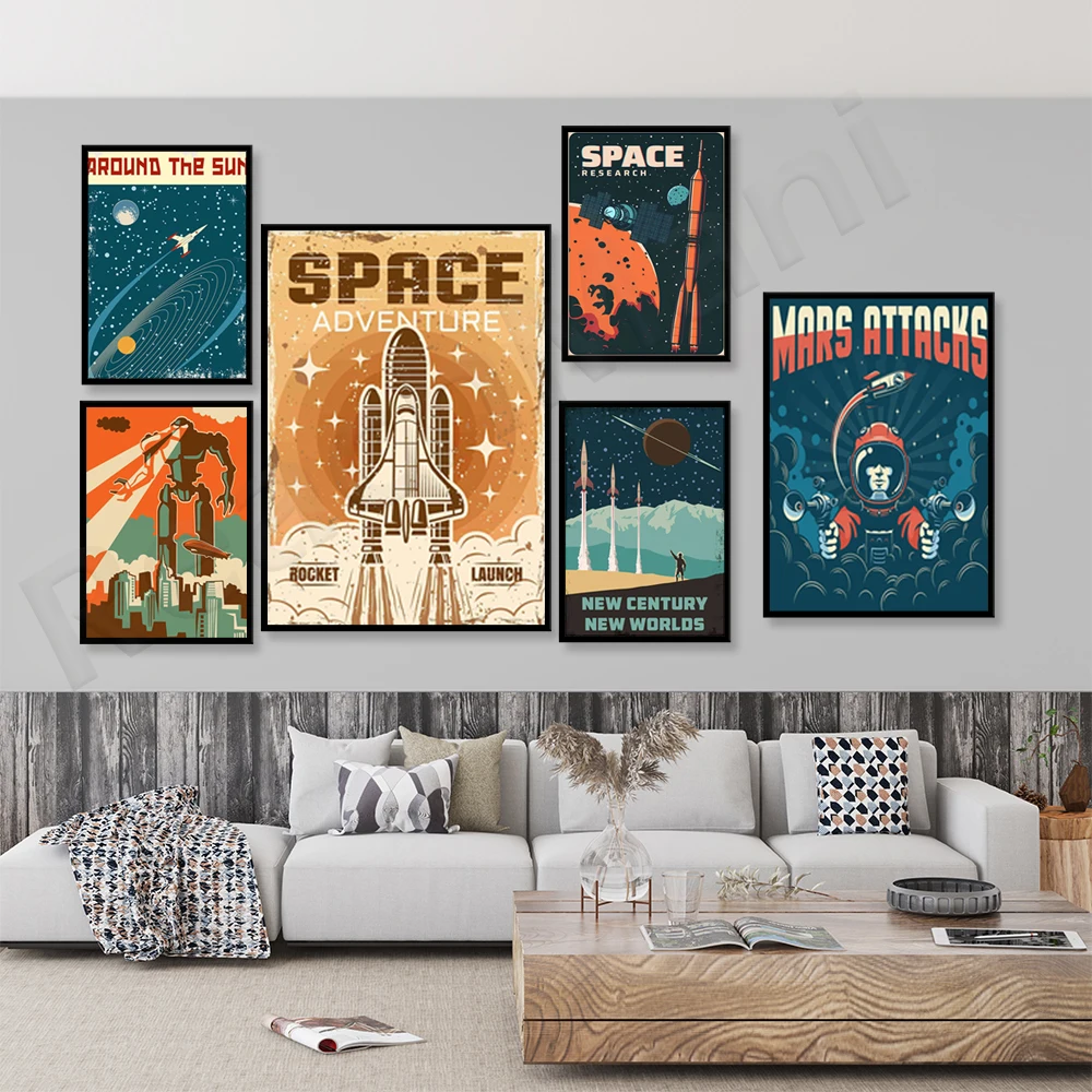 Space Ufo Alien Planet Moon Sci-Fi Fantasy Art, Poster Spaziale, Futuristico Alien Rocket Mars Astronaut Sci-Fi Ufo Space Planet Art
