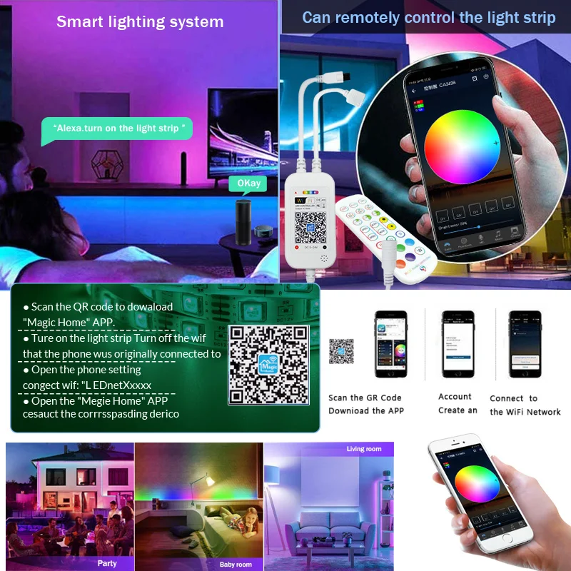 Led Lights Strips Bluetooth 25M 30M 5050 Non-Waterproof WIFI RGB Flexible Tape  Led Ribbon 5M 10M 15M 20M With Phone APP Control - AliExpress