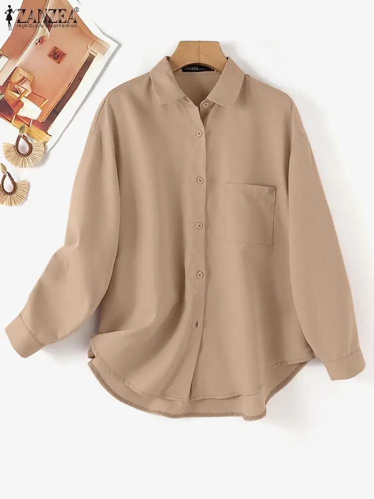 ZANZEA Autumn Fashion Muslim Blouse Woman Long Sleeve Lapel Neck Shirt Casual Party Tunic Tops Female Vintage Chemise Oversized