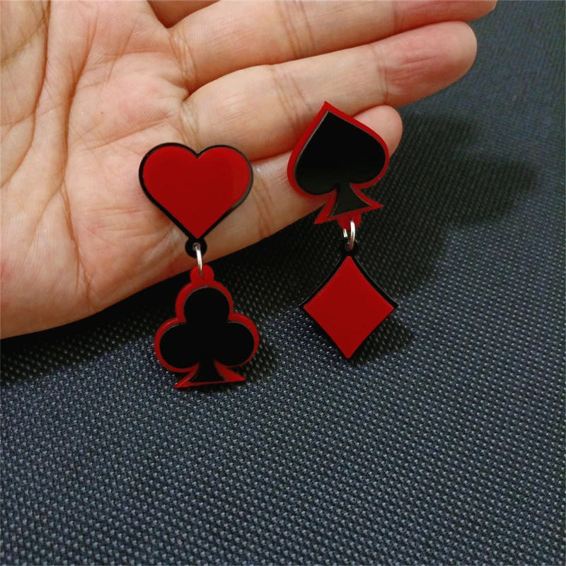 Orecchini Pendenti Asimmetrici A Forma Di Cuori E Orologio, Tema Poker E Carte Da Gioco, Donna