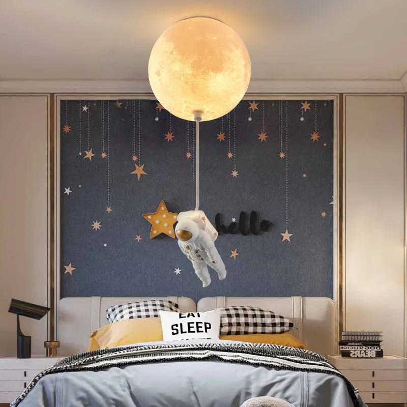 Moon ceiling light With Astronaut Dia 18cm/20cm/25cm astronaut lamp creative globe ceiling light For Kids Deco boy bedroom light
