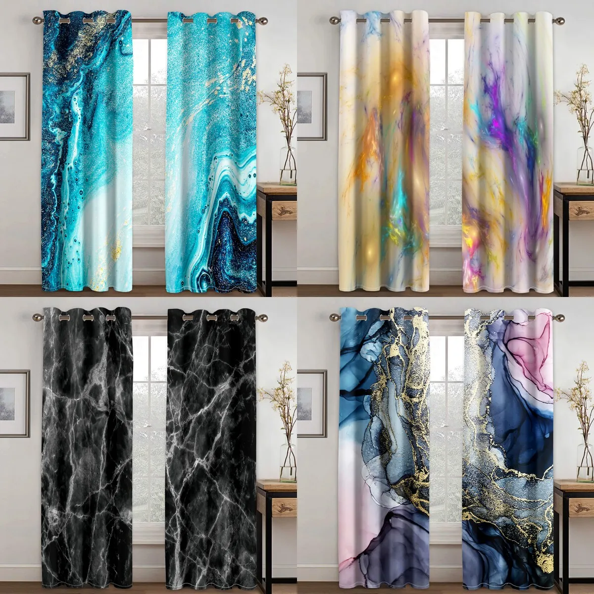 

Cheap Custom Abstract Blue Marble Modern Thick Two Windows Curtains for Living Room Bedroom Decor 2 Pcs Free Shipping