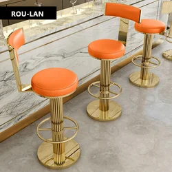 Counter Height Bar Stools with Back, Modern Adjustable Swivel Chair with Polished Stainless Steel Legs for Kitchen Counter