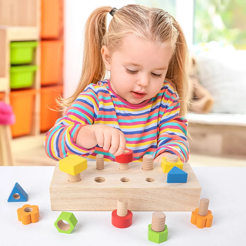 

Nut Bolts Montessori Color Shape Wooden Toy Kids Fine Motor Skill Screw Board Size Matching Cognition Game Education Sensory Toy