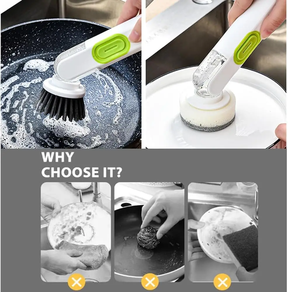 

Multifunctional Washing Up Brushes Clothes Clean Long Handle Liquid Filled Cleaning Brush with Liquid Dispenser For Kitchen Pot