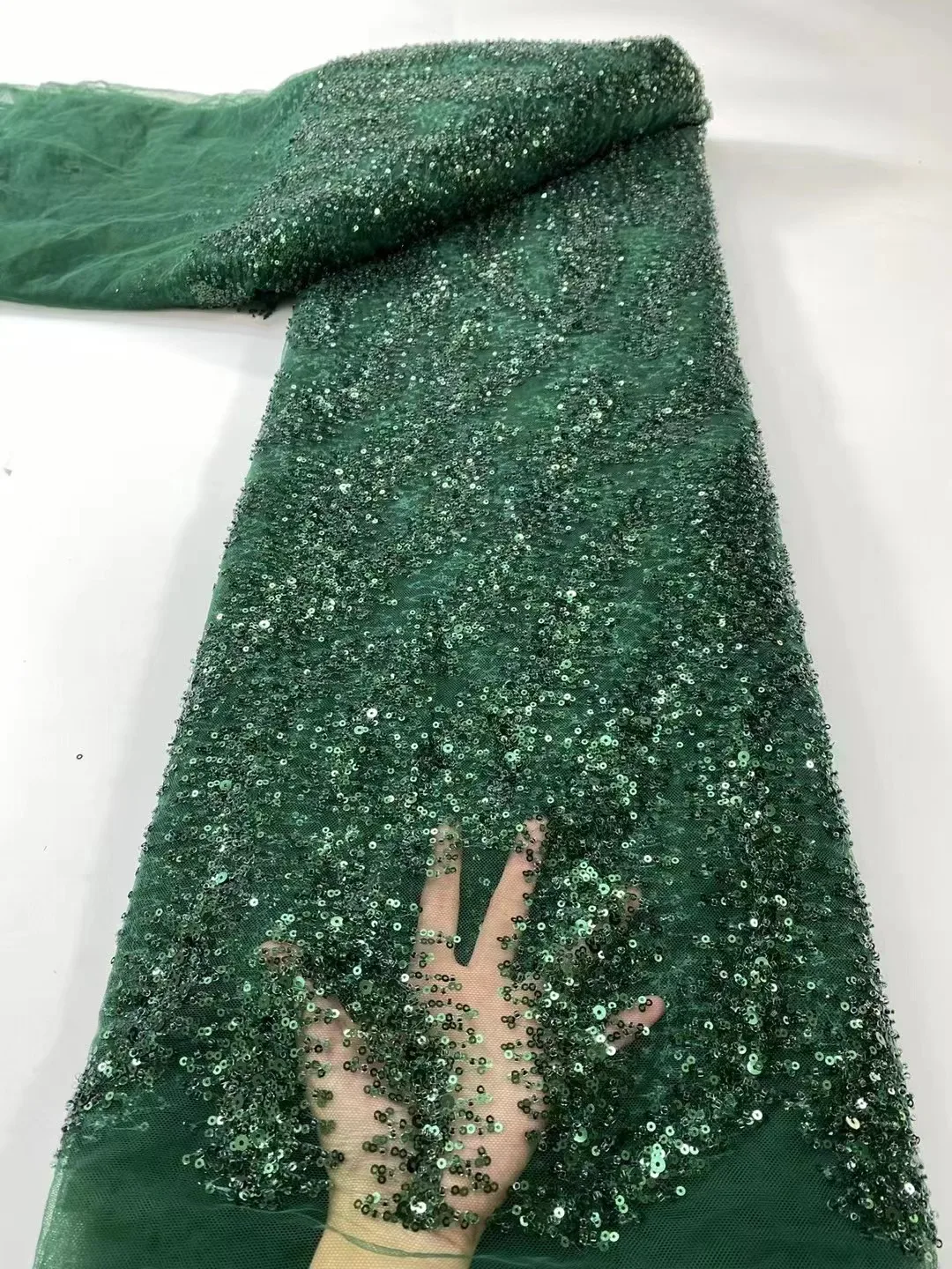 

Green Luxury Sequins African Lace Fabric 2023 High Quality Nigerian Embroidery French Beaded Lace Fabric for Dress