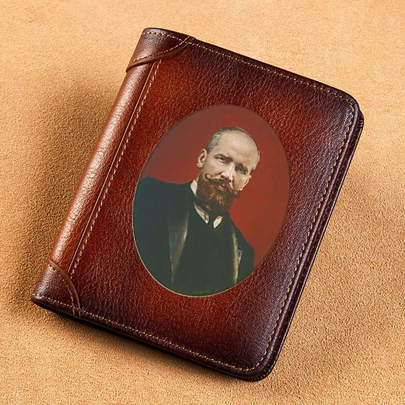 

Vintage Петр Аркадьевич Столыпин Cover Genuine Leather Men Wallets Short Card Holder Purse Trifold Men's Wallet