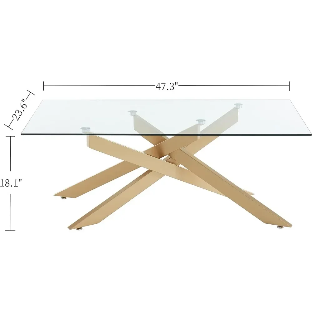 Coffee Table, Rectangle Modern Coffee Table Gold with Tempered Glass Top and Metal Tubular Leg,Table and Chair Set, Café Tables images - 6