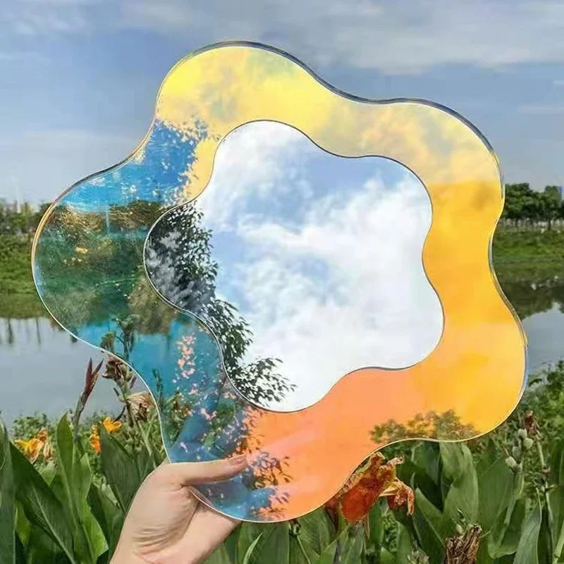 Acrylic Makeup Mirror Irregular Flower Decorative for Bedroom