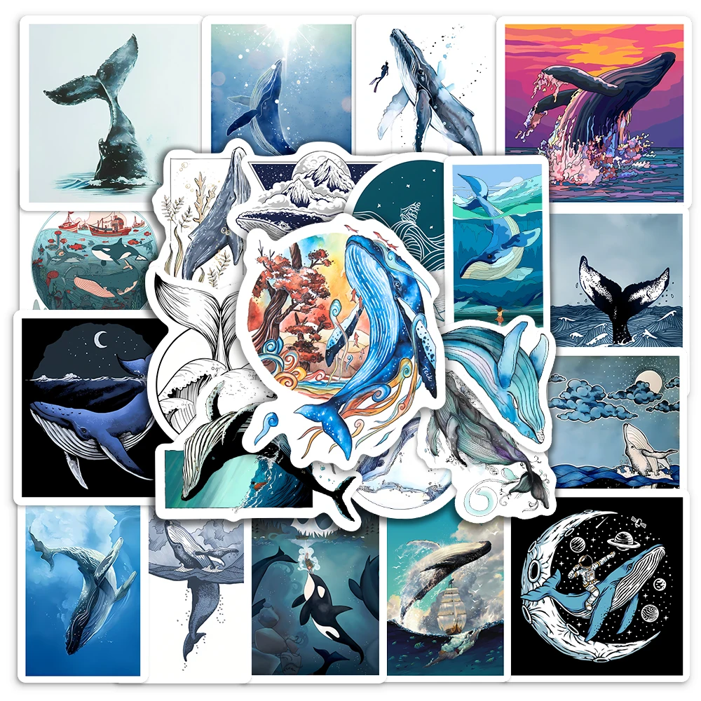 Aesthetic Whale Stickers Watercolor Ocean Art DIY Kids Toys Gift Decorative Decal for Scrapbook Laptop Phone Luggage Waterproof