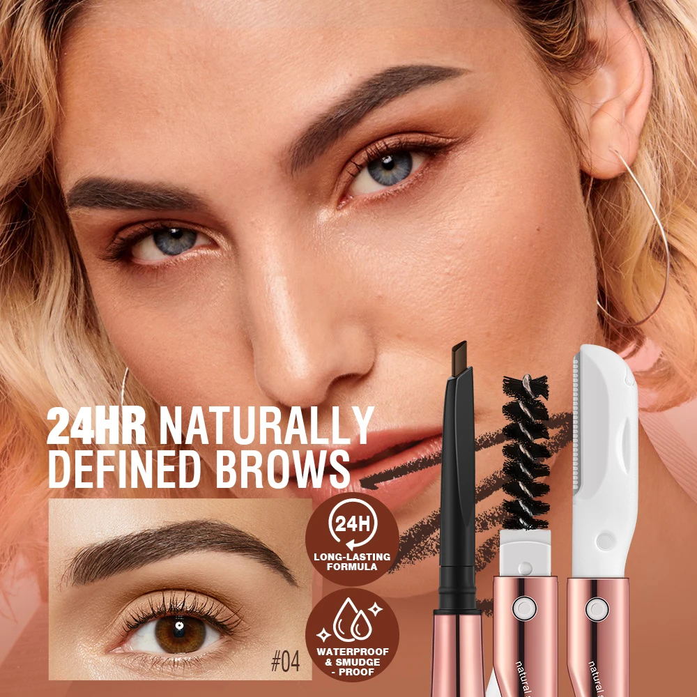 O.TWO.O 3 In 1 Eyebrow Pencil With Eyebrow Trimmer Precise Brow Definer Natural Brown Grey Color Waterproof Eye Brows Pen 3