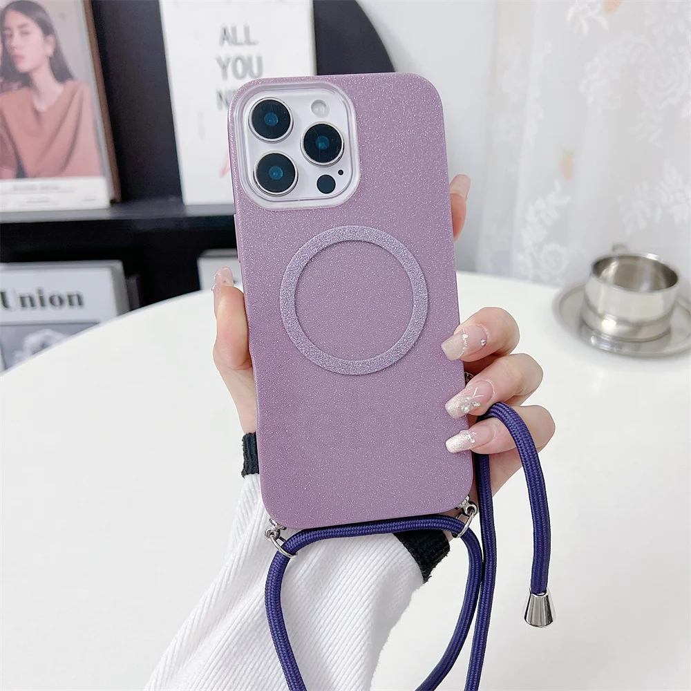 Glitter Crossbody Nylon Lanyard Phone Case with Adjustable Strap