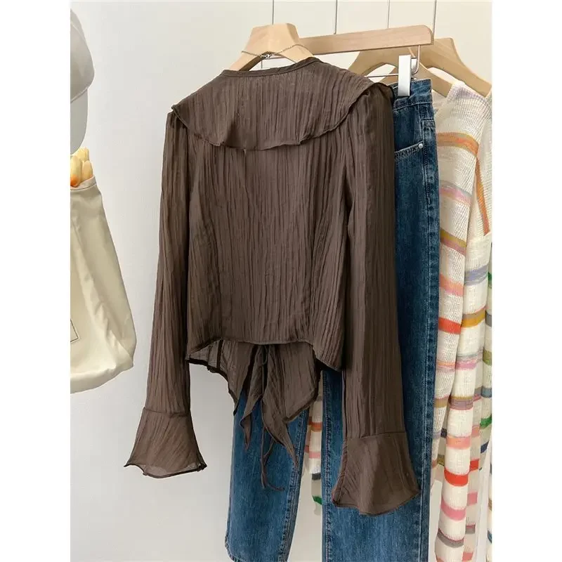 Blouses for Women Chemise Femme Women's Ruffled Flared Shirts Blusas Femininas Elegantes Tops Vintage Spring Shirt Thin Coat