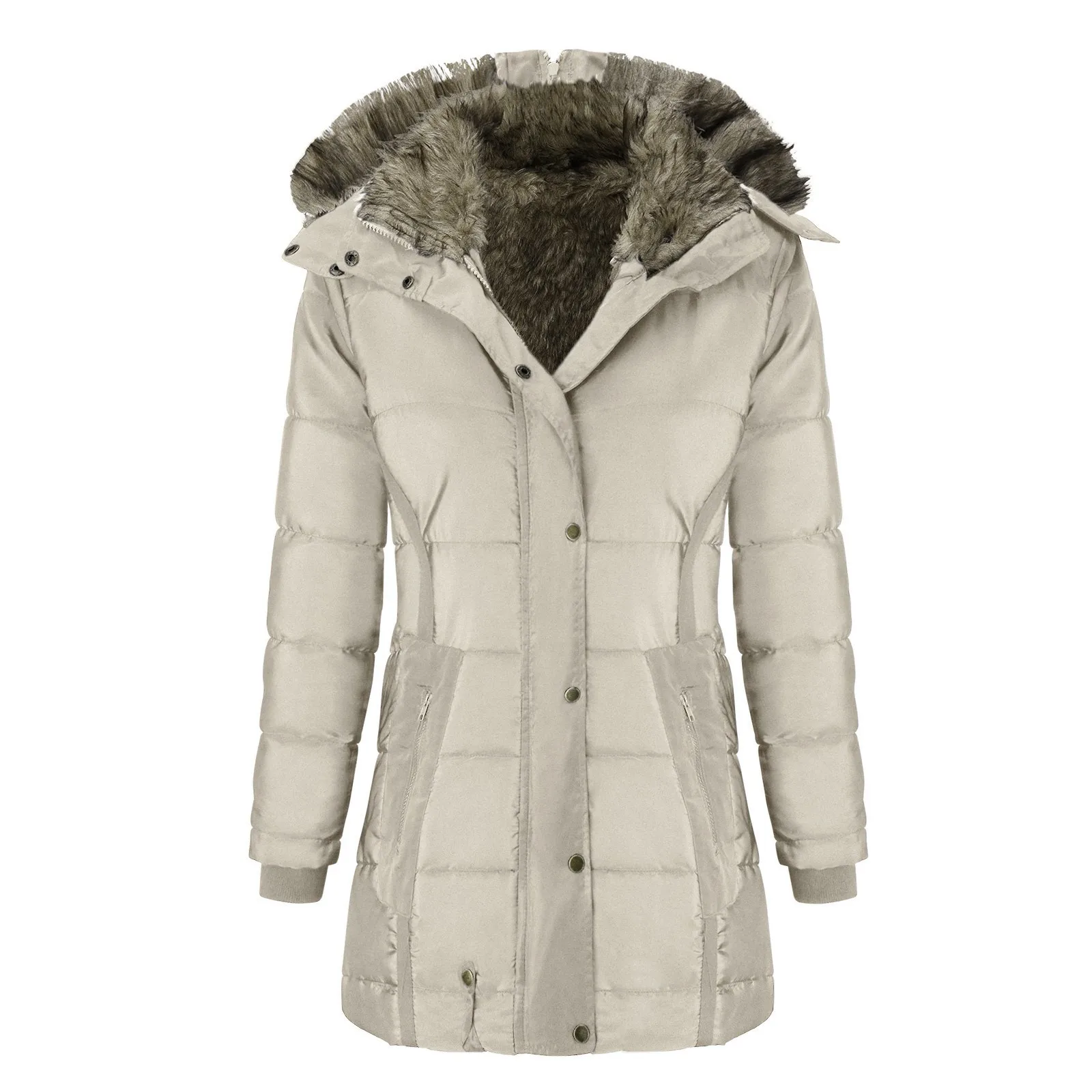 

Женское зимнее пальто средней длины с меховым воротником и подкладкой, женская зимняя уличная ветрозащитная парка с капюшоном для походов и кемпинга, пальто топ
