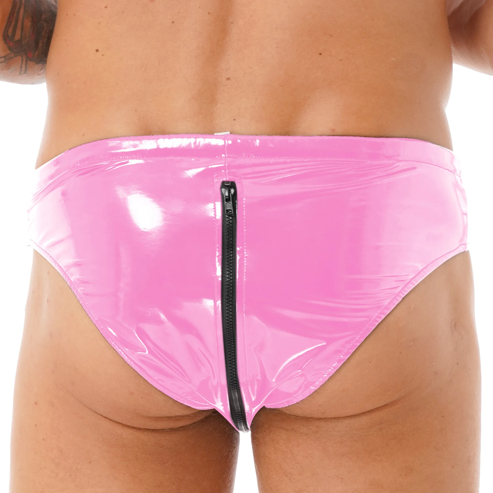 Man Latex Lingerie Underwear Drawstring Low Waist Zipper Briefs Wet Look Patent Leather Underpants Club Stage Show Sexy Costume
