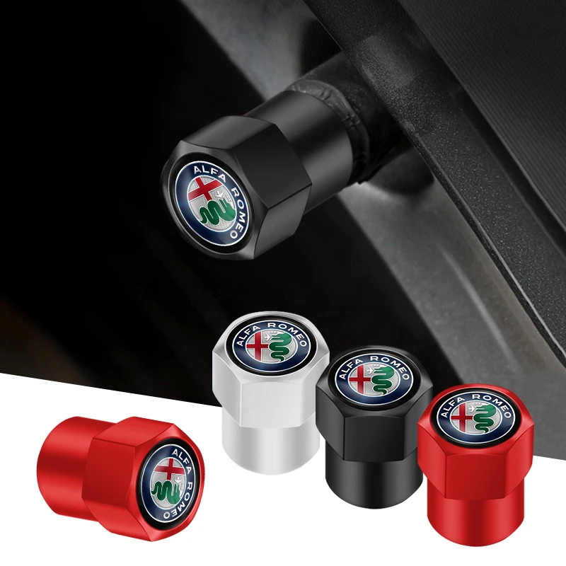 Car Tire Valve Caps Accessories For Alfa Romeo 4C 159 Spider Giulia Giulietta 156 Tonale Mito 147 8C Stelvio GT 4pcs car tire valve caps