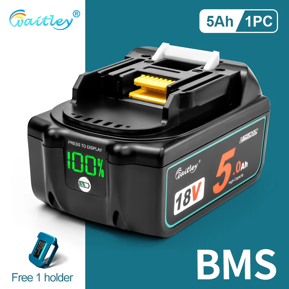 Waitley BL1850 18V 5.0Ah Replacement Battery for Makita Power Tool 5000mah BL1840 BL1860 Battery with LED Power Display 18 v 5A