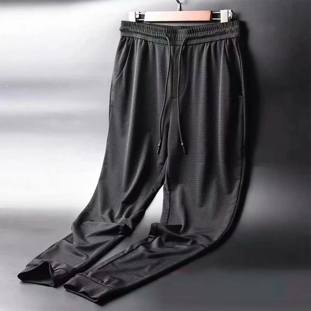 Sports Pants Men's Quick-drying Ice Silk Breathable Nine-point Summer Thin Running Fitness Loose Mesh Air-conditioning Trousers