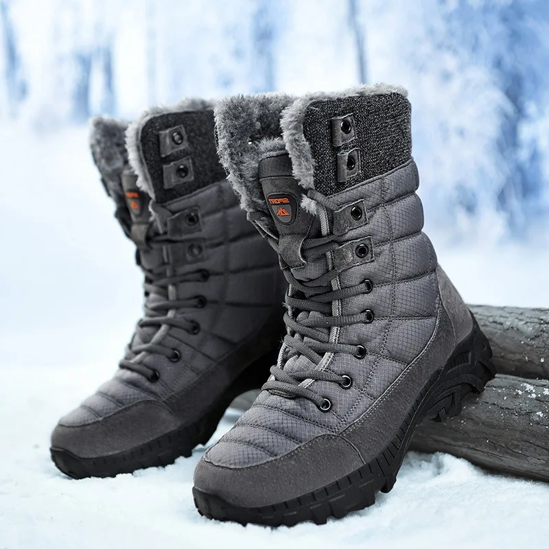 

Мужские зимние ботинки на нескользящей подошве, черные водонепроницаемые ботинки с плюшевой подкладкой, на платформе, на шнуровке, большой размер 48, для зимы, 2024