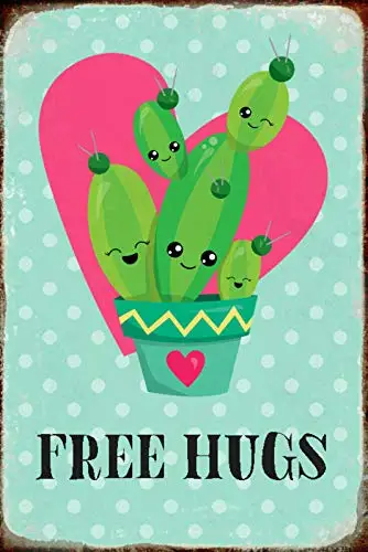 

Hugs Cactus Theme Metal Tin Sign 8x12 Inch Home Kitchen Travel Decor Retro Tin Sign