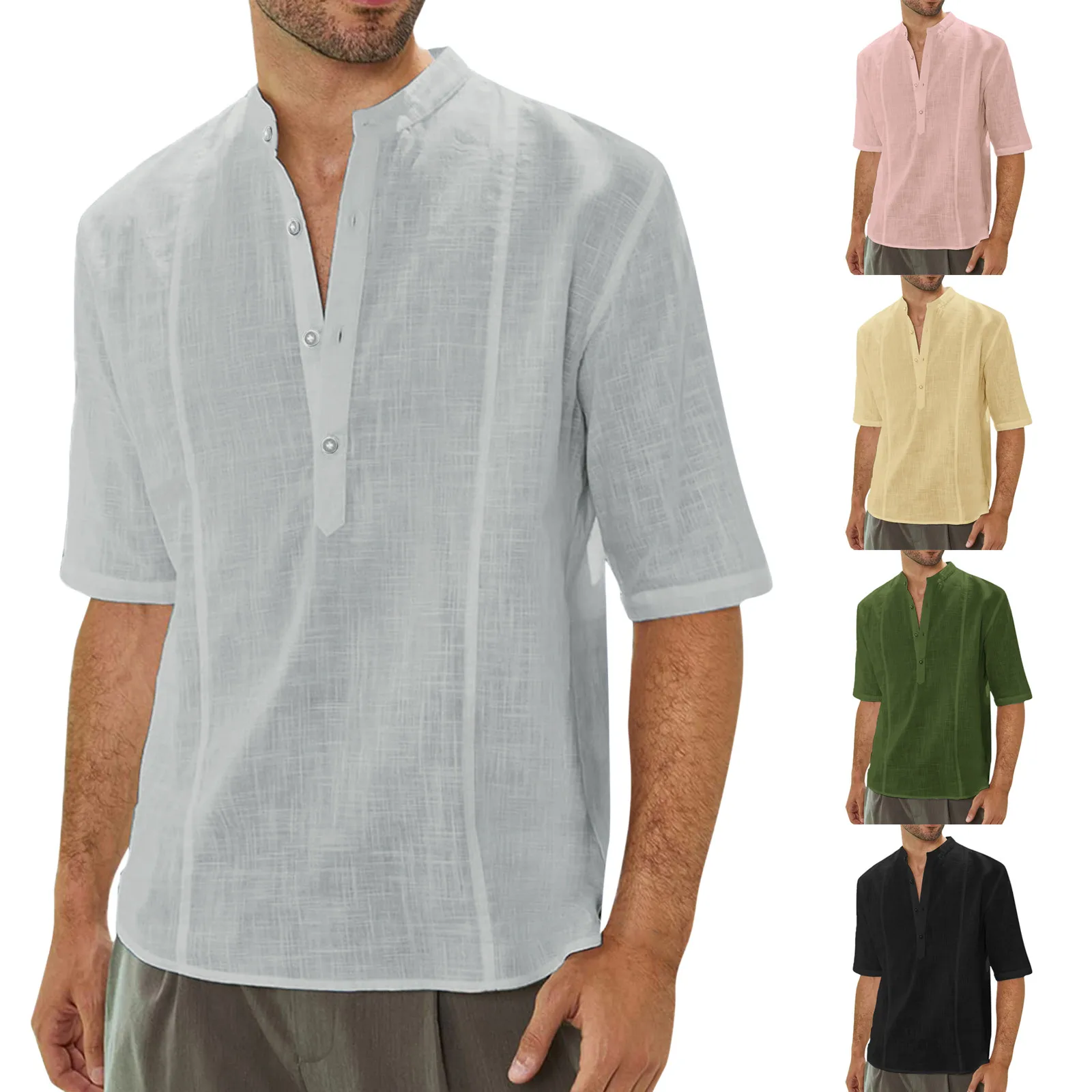 

2023 New Men's Linen Long Sleeve T-Shirt Solid Color Loose Casual T-Shirt Long Sleeve Cotton Linen Shirt Plus Size Shirts Men