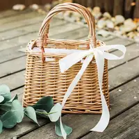 Wicker Flower Basket Rustic Style Woven Handbag Handmade Rattan Woven Trendy Concise Women Handbag Picnic Fabric Rattan Basket 2