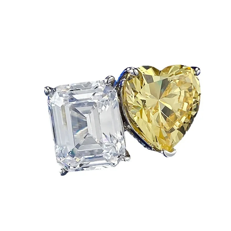 2023 European and American New S925 Silver Imitation Diamond 10 * 10 Heart shaped Ring Fashion Simple Style