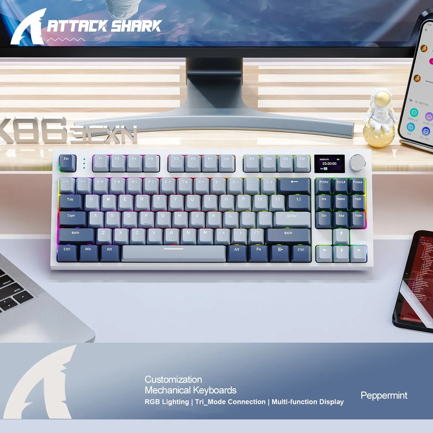لوحة مفاتيح ميكانيكية لاسلكية Attack Shark K86 RGB...