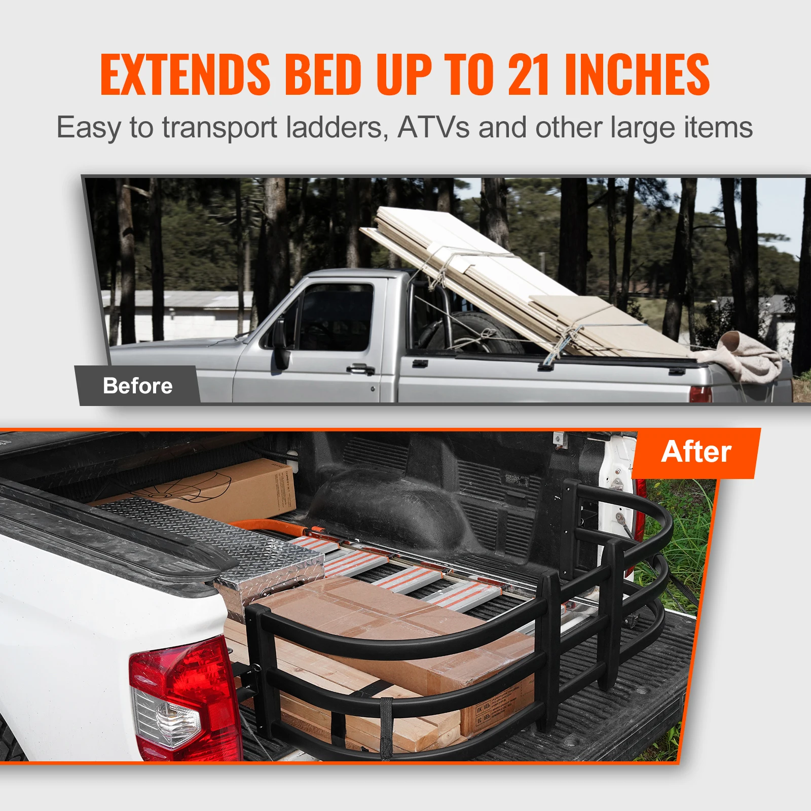 SucceBuy Truck Bed Extender Aluminum Retractable Tailgate Extender 51.6"-64"/55.5"-68" Adjustable Length Fits for Tacoma Ranger