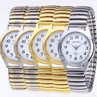 1PCs Classic Vintage Business Women Men Elastic Gold Sliver Quartz Watch Tide Lovers Couple Bracelet Watches Party Office Gifts 1