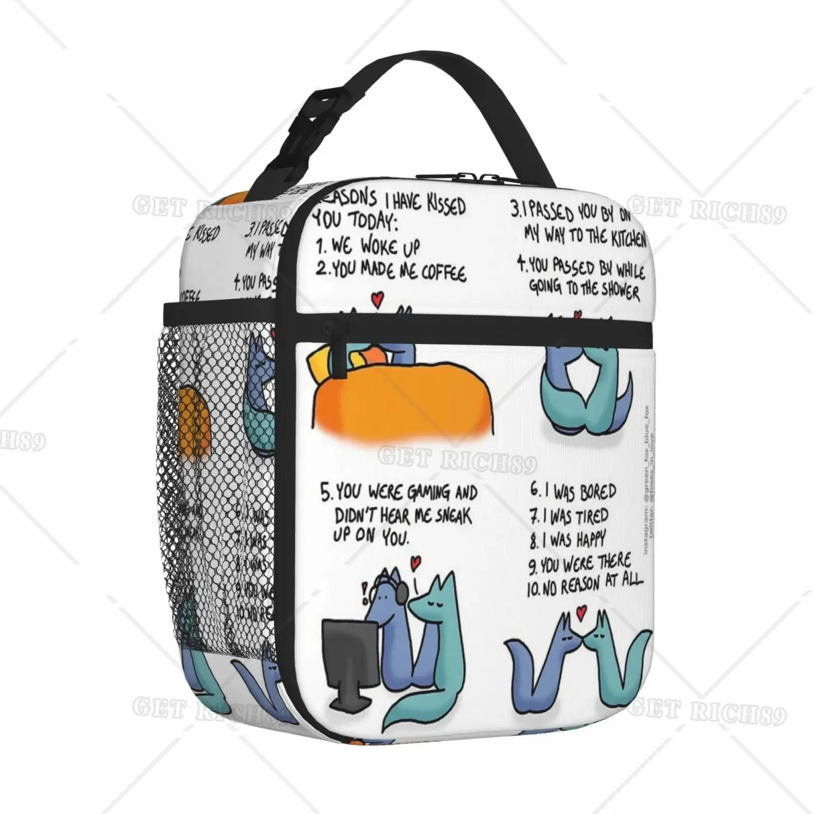 Abstract Animal Fox Letters Insulated Lunch Bag for Kids Women Men Portable Cooler Lunchbox for Adults Girls Boys Work School