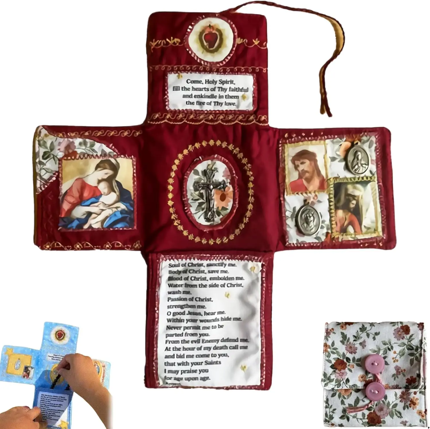 Kit De Prière De Voyage Catholique - Pochette Pliable 25.4 Cm, Croix, Images Saintes, Prières Espagnoles